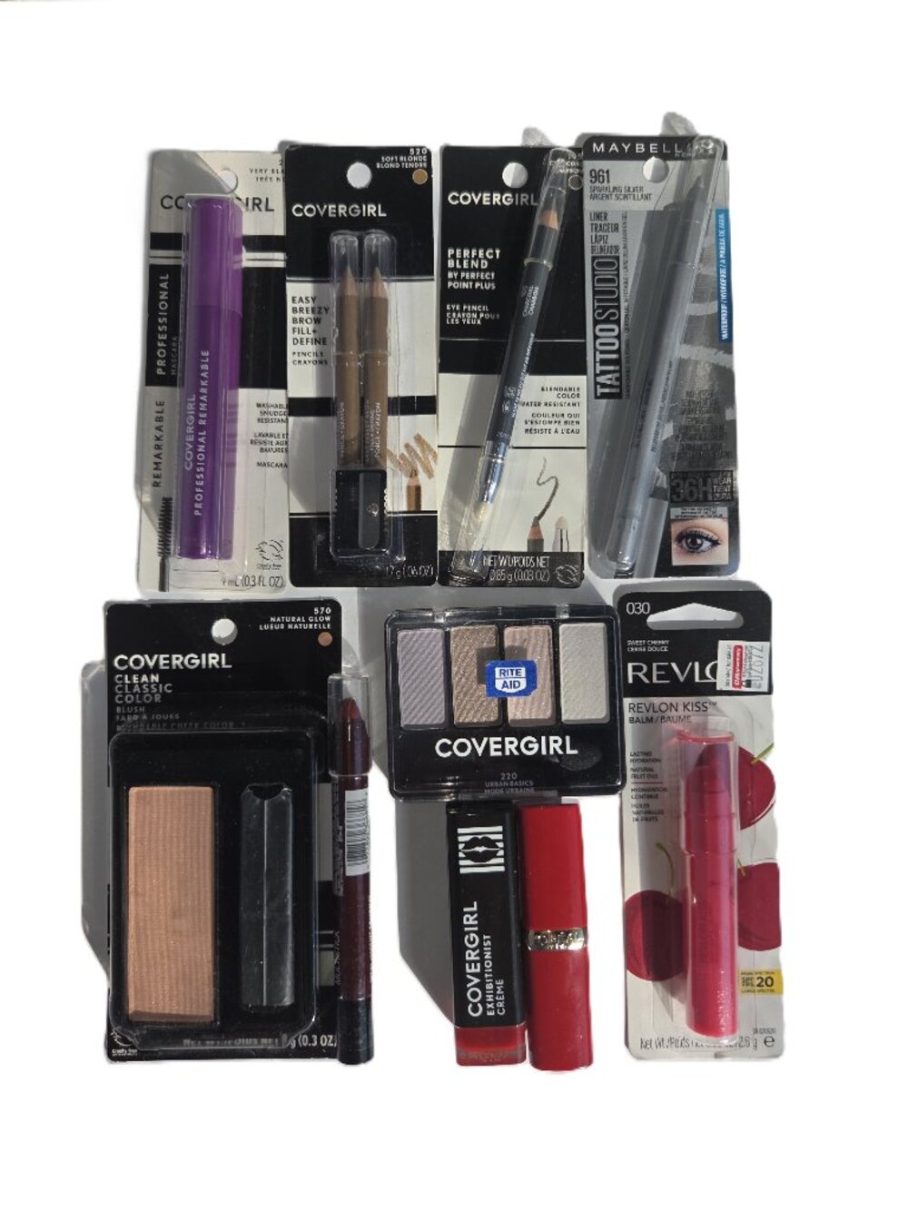 10pc NEW Makeup Lot EYES LIPS FACE Maybelline L'Oreal Covergirl + Sephora Bag!
